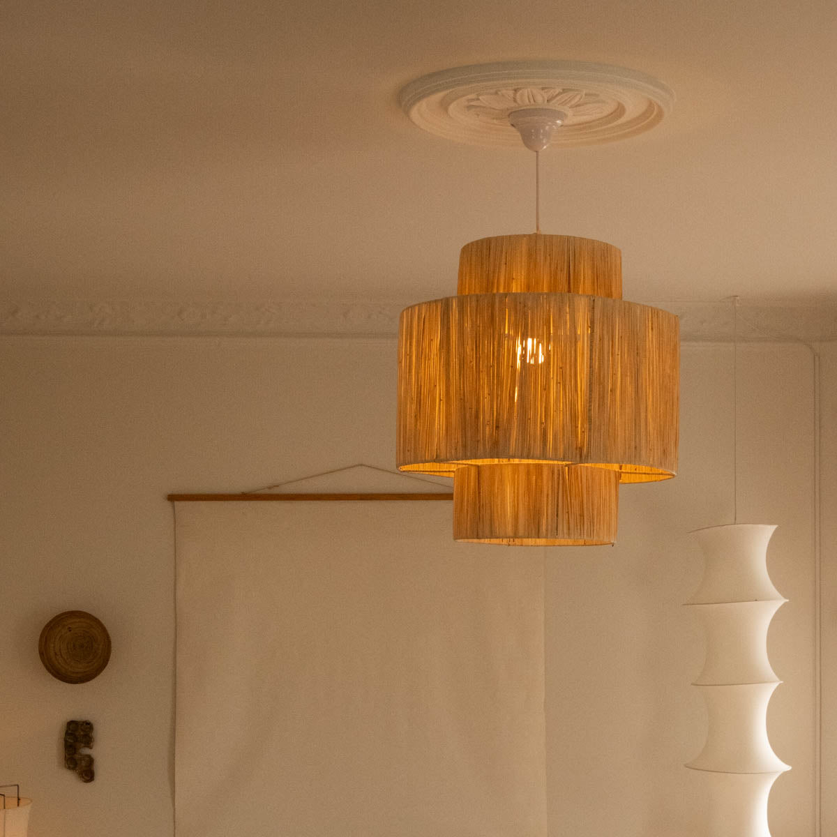 Marokkansk håndlavet lampe i raffia - bastlampe